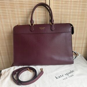 Kate Spade Burgundy Laptop Work Bag with Crossbody Strap - Saffiano Leather